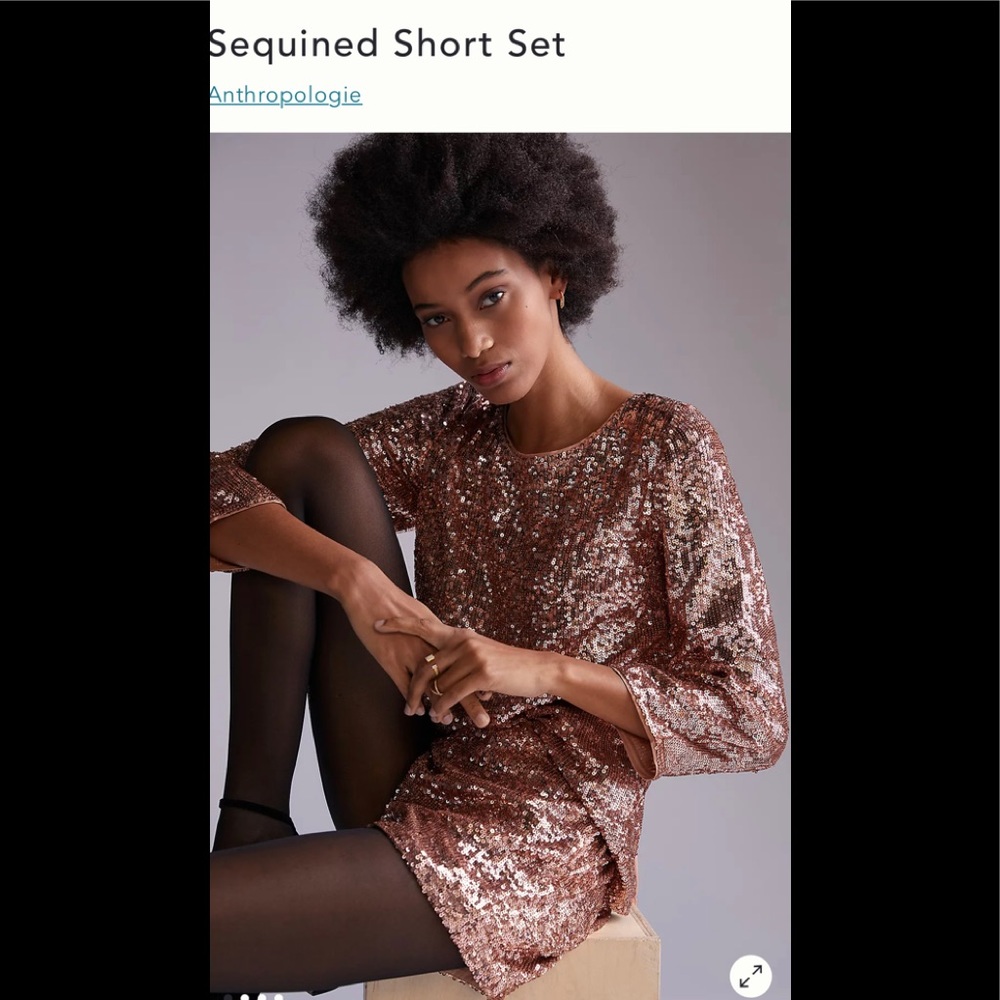 Anthropologie Rose Gold/Pink Sequined Top and Short Set - XS - NWT